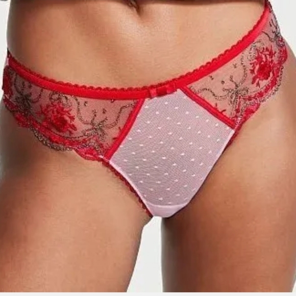 VICTORIAS SECRET VERY SEXY ROSE AND BOWS THONG PANTY FLORAL LACE - Picture 4 of 4